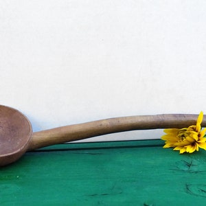 GROSSER 19 "früher antiker primitiver handgeschnitzter Holzlöffel
