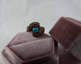 Wire Wrapped Antiqued Brass Turquoise Ring