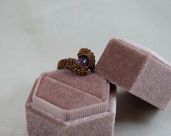 Wire Wrapped Antiqued Brass Amethyst Ring