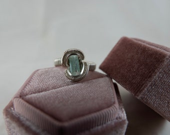 Wire Wrapped Sterling Silver Aquamarine Ring