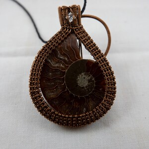 Wire Wrapped Antiqued Brass Twin Ammonite and White Topaz Pendant 1 image 1