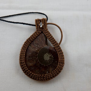 Wire Wrapped Antiqued Brass Twin Ammonite and White Topaz Pendant 1 image 2