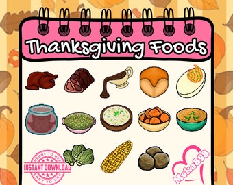 Pixel Art Thanksgiving Food Dinner Emotes || Perfect For Gamers and Livestreamers on Twitch, Discord, Kick, YouTube and Facebook Gaming