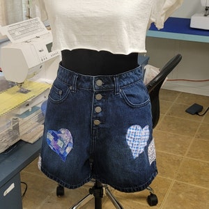 Upcycled Denim, Reworked Jean Shorts, Patchwork Denim, Reworked Thrifted Button up Shorts, Altered Denim, Street Fashion