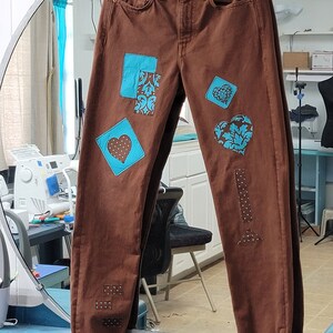 Upcycled Denim, Patched UpcycledJeans, Boho Boyfriend Jeans, Reworked Patched Denim, Altered Denim, Street Fashion, Patchwork Jeans
