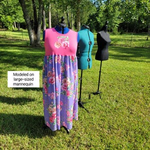 Upcycled Tee Shirt Dress with Appliqued Rose Design, Reworked Thrift, Summer Dress, OOAK Rework, Altered Clothing, Deconstructed Clothing