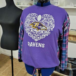 Reworked Sweatshirt, Baltimore Ravens OOAK, Upcycled Sweatshirt, Repurposed Clothing, Altered Clothing,  Upcycled Finds, Size XS-XXL