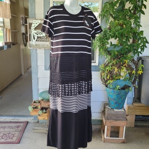 Upcycled Tshirt Dress, Reworked Boho Maxi, Festival Maxi Dress, Upcycled Black White Patchwork Maxi, Reworked Thrifted Clothing