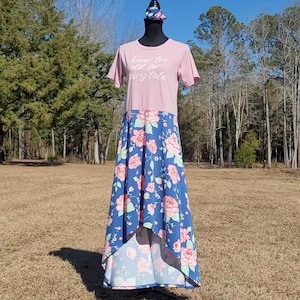 Upcycled Graphic Tee Shirt Dress, Pink Roses Fairy Tale Rework, TShirt Dress, Festival Dress, OOAK Rework, Altered Clothing, Thrifted Rework