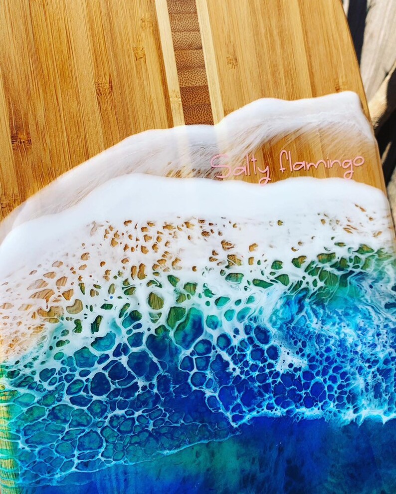 Beach wave resin art cutting board wave surf board decor Etsy