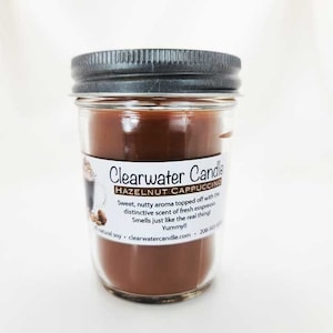 Hazelnut Cappuccino - 8 oz Soy Candle - Scented Soy Candle - Jelly Jar Candle - Hand Poured - Cotton Wick - All natural - Clearwater Candle