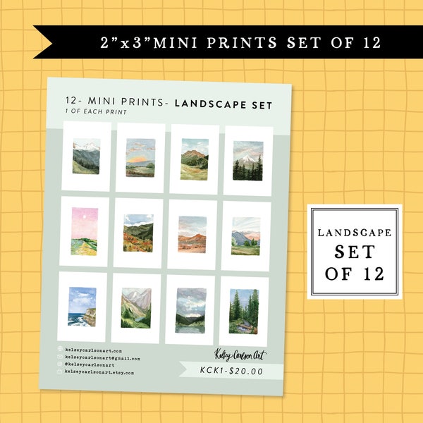 2"x3" mini prints - watercolor landscape paintings - set of 12 prints