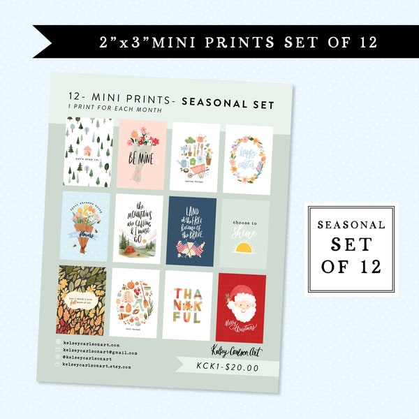 2"x3" mini prints - Seasonal - set of 12 prints - one for each month