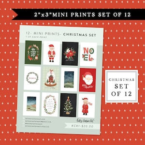 2&quot;x3&quot; mini prints - watercolor christmas paintings - set of 12 prints