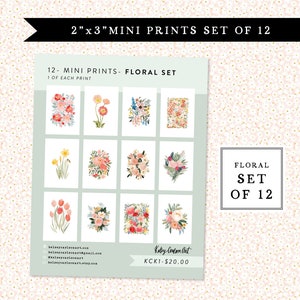 2&quot;x3&quot; mini prints - watercolor floral paintings - set of 12 prints