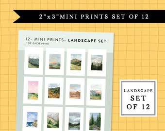 2"x3" mini prints - watercolor landscape paintings - set of 12 prints