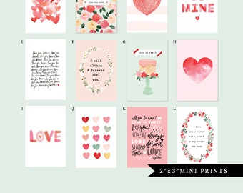 2"x3" Mini Watercolor Valentine's Day Prints