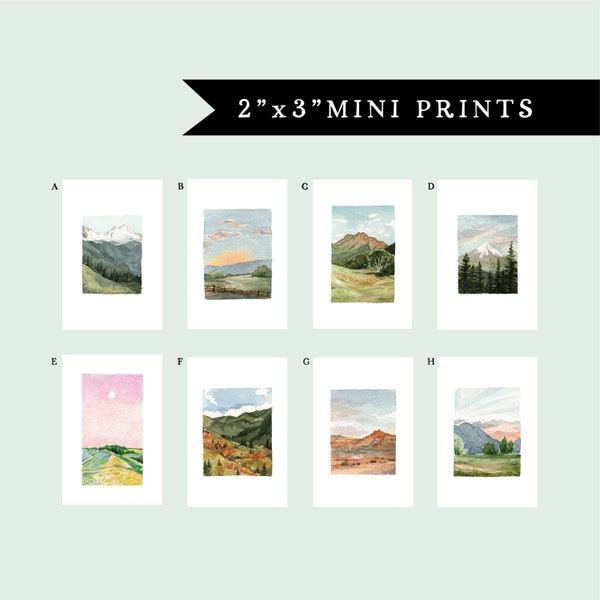 2"x3" mini watercolor landscape painting prints