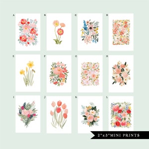 2"x3" mini watercolor floral painting prints