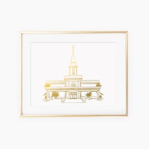 Hand drawn Orlando Florida LDS Temple Gold Foil Art Print