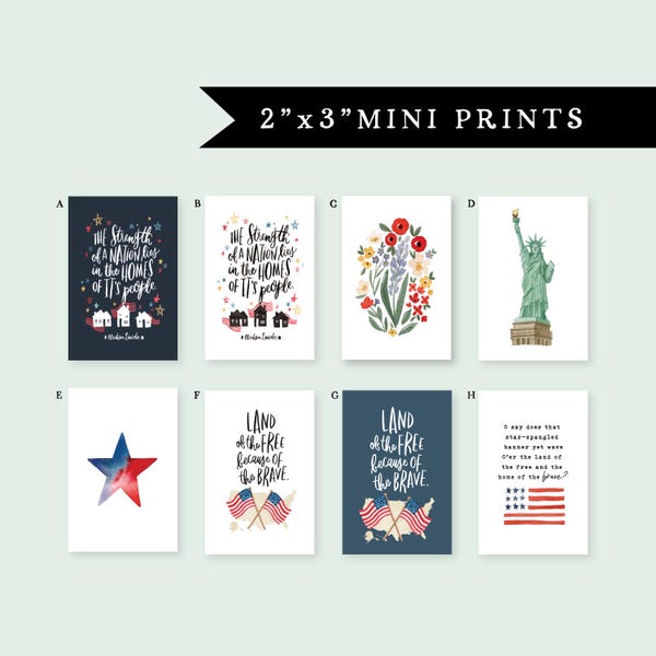 2"x3" mini watercolor 4th of July Independence Day painting prints