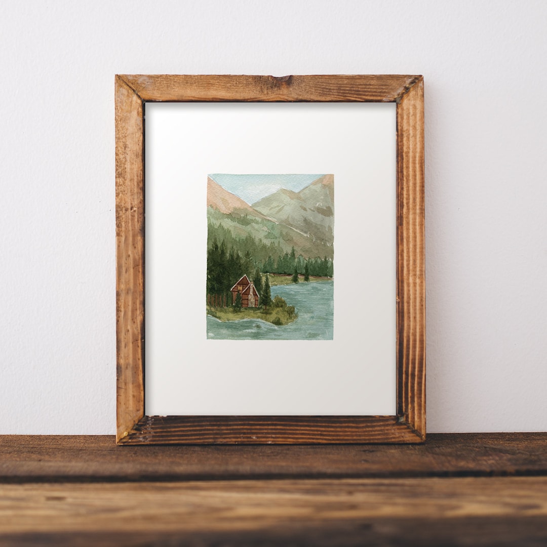 Watercolor Mountain Cabin Landscape Painting - Etsy