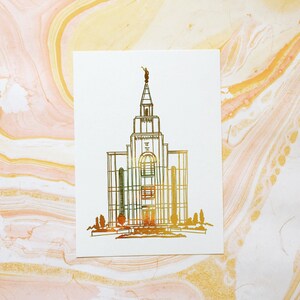 Illustrated Kansas City Temple Gold Foil Art Print