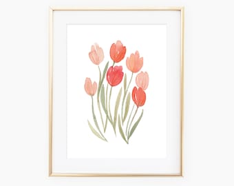 Pink watercolor tulips art print