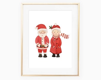 Acuarela de Santa Claus & Mrs. Claus Christmas Art Print