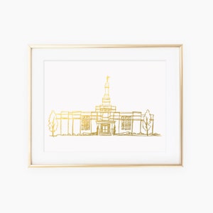 LDS Spokane Washington Temple Gold Foil Art Print