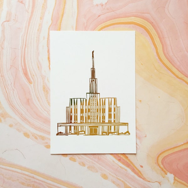 Illustrated Seattle Washington Temple Gold Foil Art Print