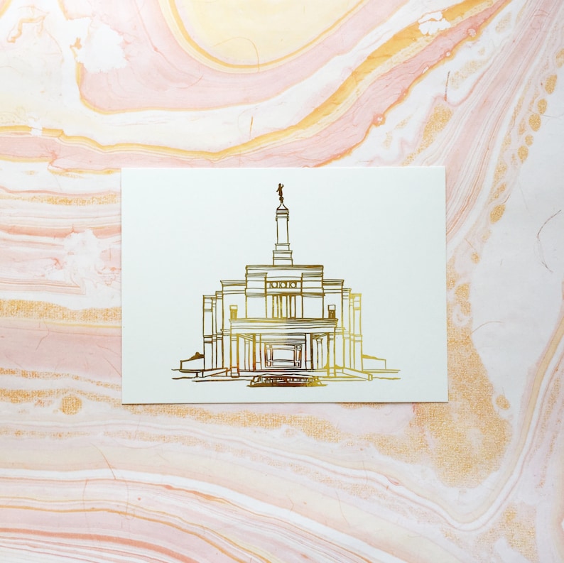 Snowflake Tample Illustrated Snowflake Arizona Temple Gold Foil Art Print - Etsy
