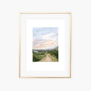 Utah Valley / Utah watercolor landscape mountain and valley painting / sunrise over the valley / pretty clouds