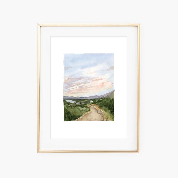 Utah Valley / Utah watercolor landscape mountain and valley painting / sunrise over the valley / pretty clouds