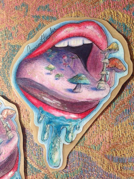 images Stoner Trippy Mushroom Drawing laminated mushroom mouth sticker stoner trippy mushroom psychedelic lips tongue adhesive