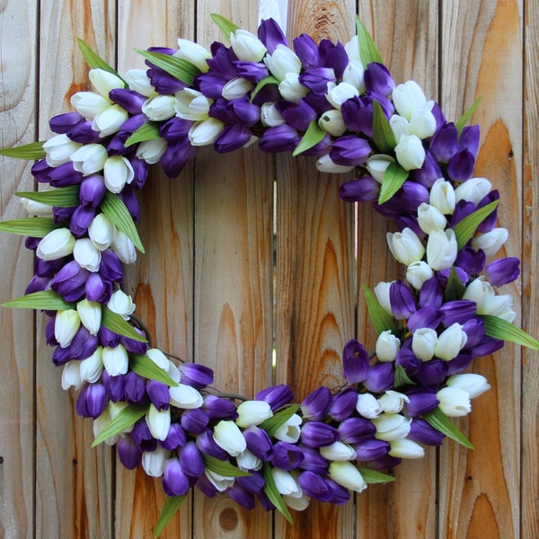 Tulip wreath - Grapevine Wreath - Spring Wreath - Teacher gift wreath - Summer Wreath - Baby Tulip Wreath - Teacher door hanger - Purple