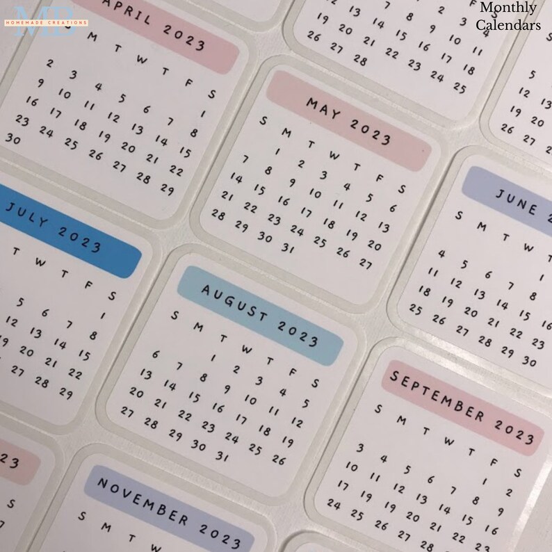 Monthly 2023 2024 Small Sticker Calendars Planners Trackers Etsy