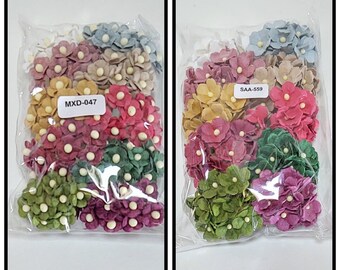 100 Sweetheart Blossoms, Mixed Christmas Color, Handmade Mulberry Paper Flowers #MXD-047, #SAA-559