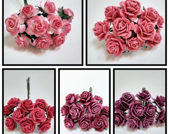 10 Open Rose's, 15mm Red Colors, Handmade Mulberry Paper Flowers #SAA-A002
