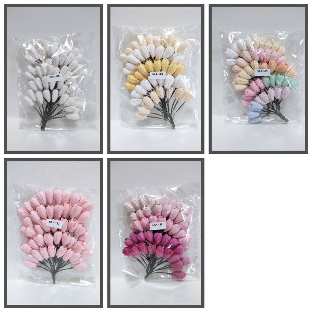 50 Small Tulips, Handmade Mulberry Paper Flowers saa122, SAA123, SAA