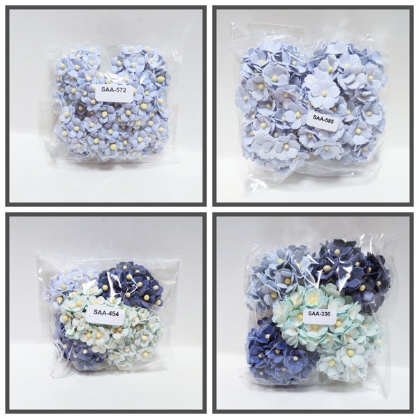 100 Sweetheart Blossoms, Mixed Blue or Baby Blue Mulberry Paper Sweetheart Blossoms #SAA-336, #SAA-454, #SAA-572, #saa-585