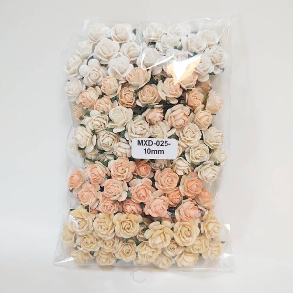 100 Mixed Soft Earth Tone 10mm Open Rose's Handmade Mulberry Paper Flowers #MXD-025