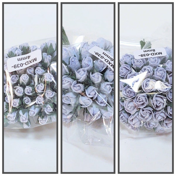 50 or 100 Rosebuds, Baby Blue Mulberry Paper Rosebuds #MXD-039