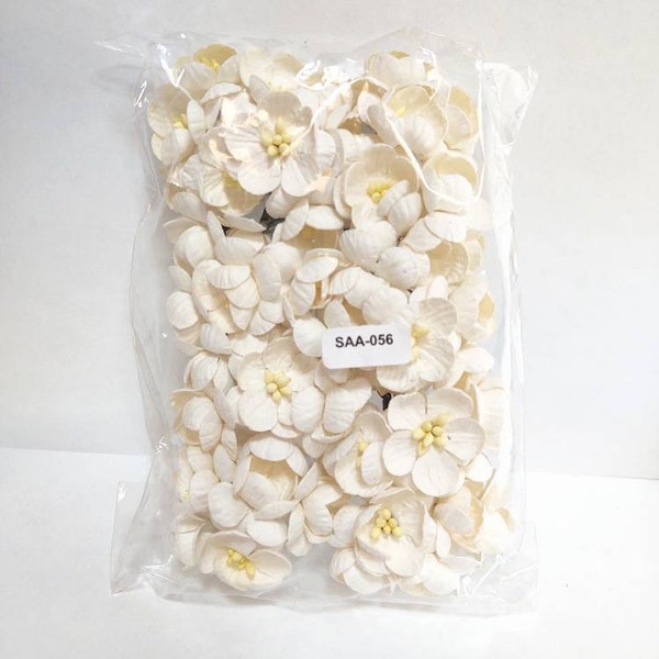 50 piece White Cherry Blossom Handmade Mulberry Paper Flowers #SAA-056