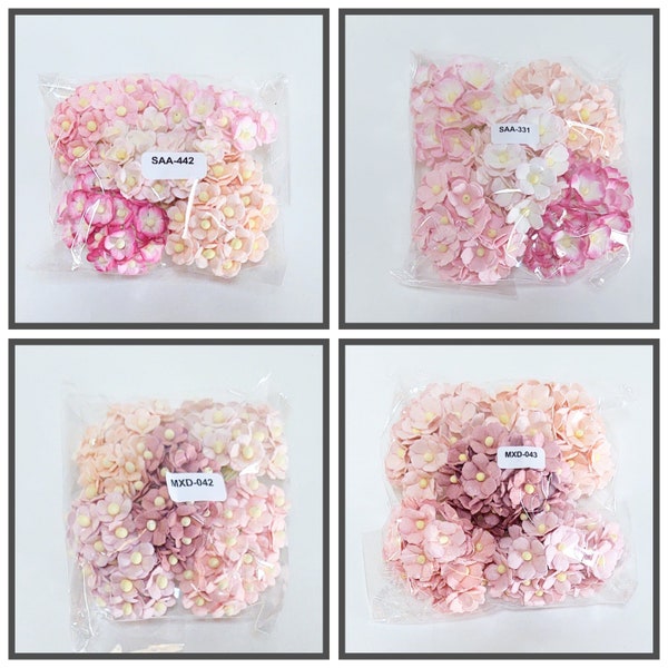 100 Mixed Pink Sweetheart Blossoms Handmade Mulberry Paper Flowers #SAA-442, #SAA-331, #MXD-042, #mxd-043