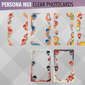 Puede incluir: Conjunto de seis fototarjetas transparentes con personajes de dibujos animados coloridos con diferentes dise&ntilde;os. Los personajes est&aacute;n rodeados de una variedad de formas y patrones coloridos.