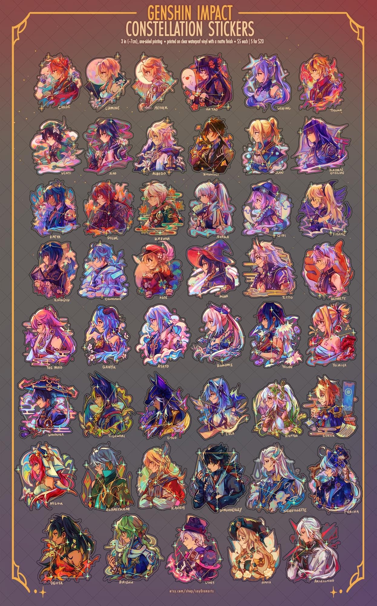 Genshin Impact 3" Constellation Stickers