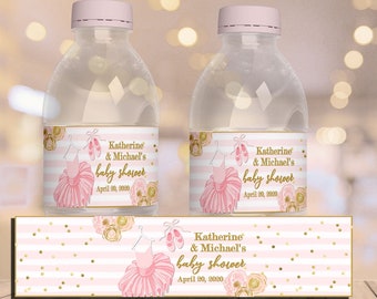 EDITABLE TuTu Baby Shower Water Bottle | TuTu Baby | TuTu Cute | Pink and Gold | Girl Baby Shower | Tutu Baby Shower | TU-002
