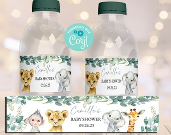 EDITABLE Safari Water Bottle Label |Safari Animal Theme | Jungle Baby Shower | Wild One Party Decor | SA29