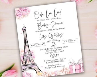 EDITABLE Paris Theme Invitation Baby | 1st Birthday | Baby Shower | Baby | Floral | Pink and Black | French Theme | PP22